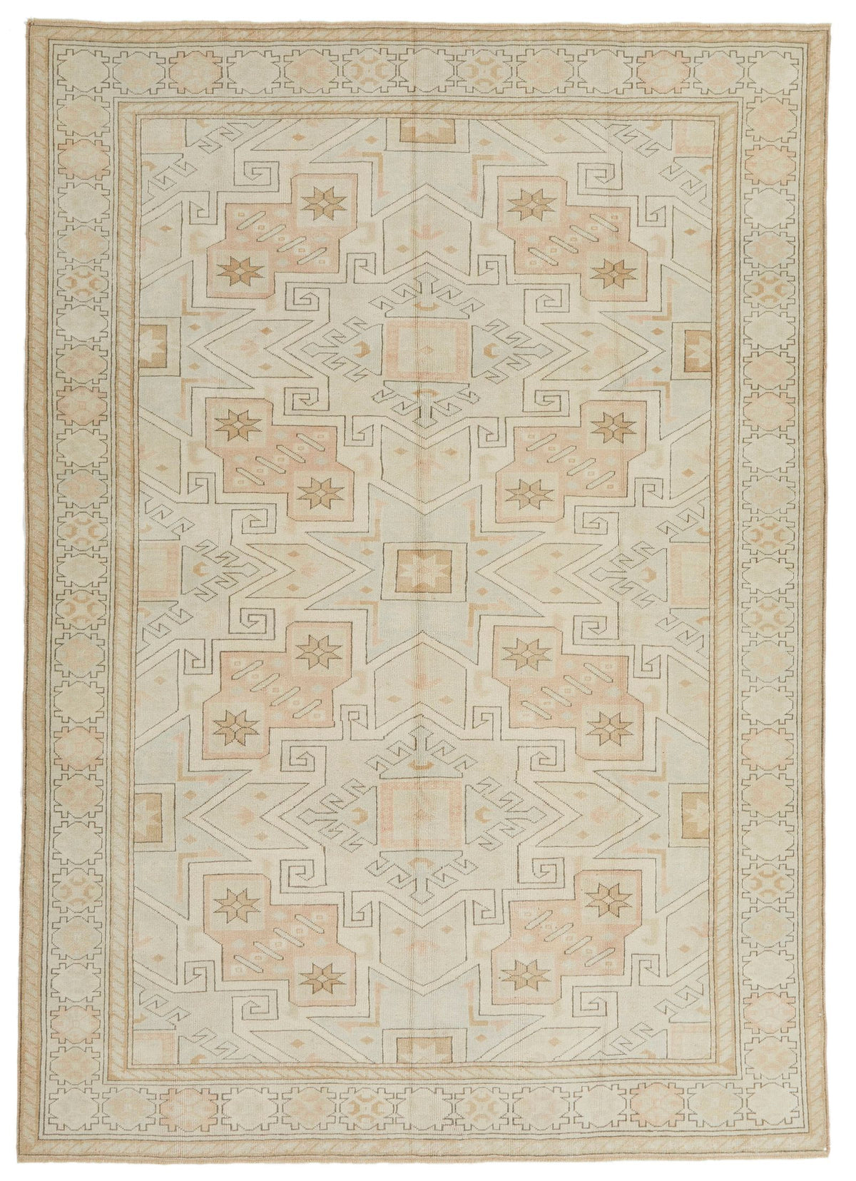 7x9 Light Blue and Ivory Turkish Milas Rug