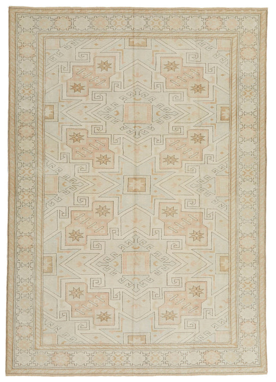 7x9 Light Blue and Ivory Turkish Milas Rug