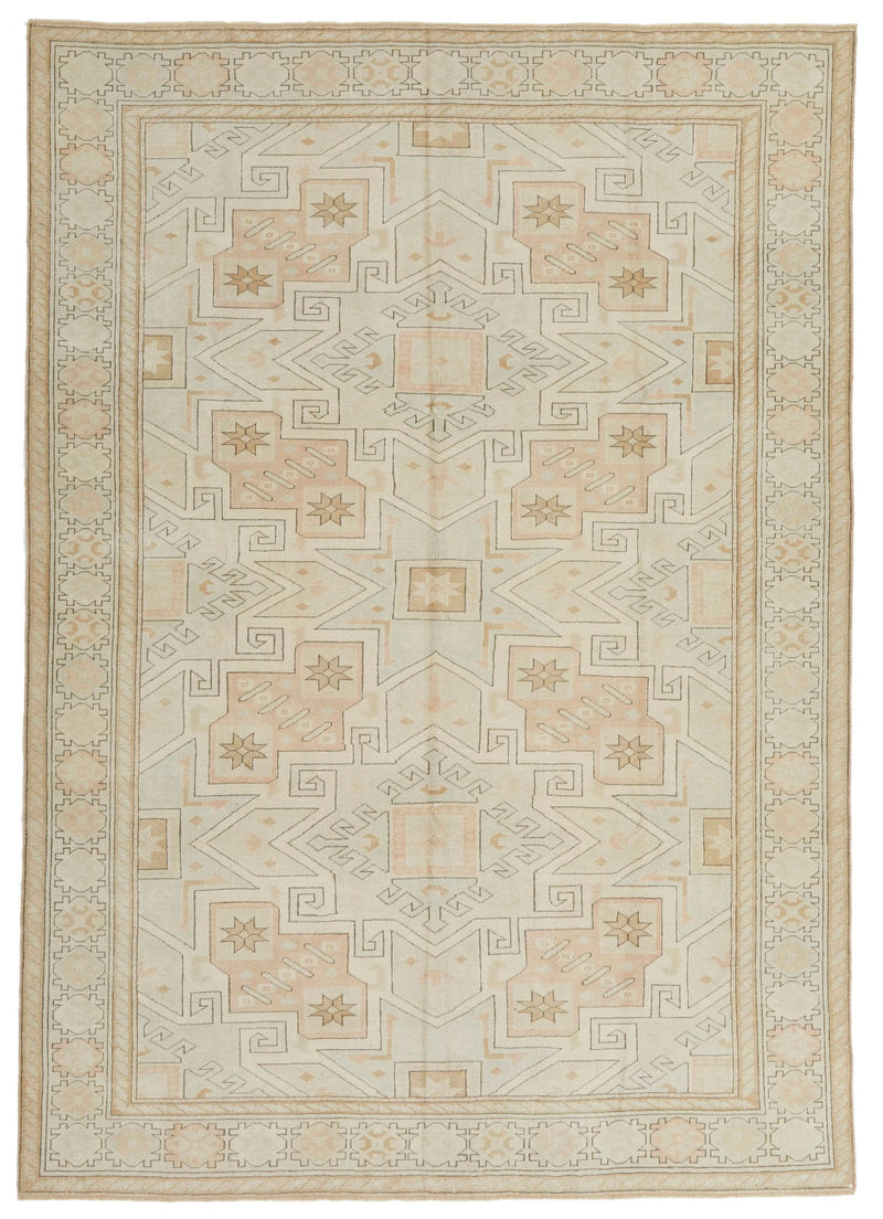 7x9 Light Blue and Ivory Turkish Milas Rug