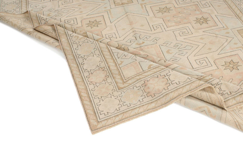 7x9 Light Blue and Ivory Turkish Milas Rug