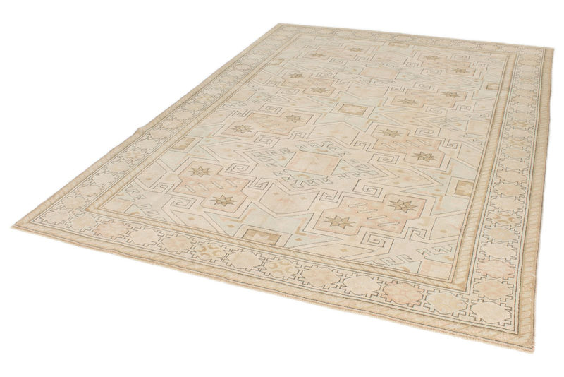 7x9 Light Blue and Ivory Turkish Milas Rug