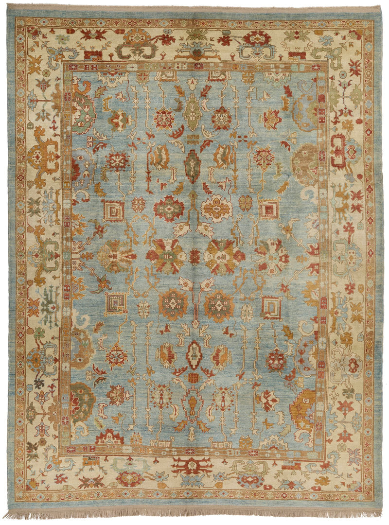 10x13 Blue and Gold Turkish Oushak Rug