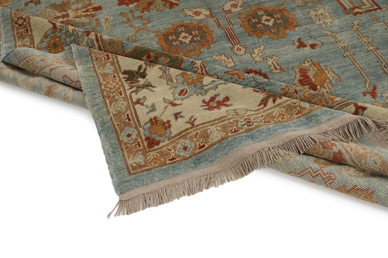 10x13 Blue and Gold Turkish Oushak Rug