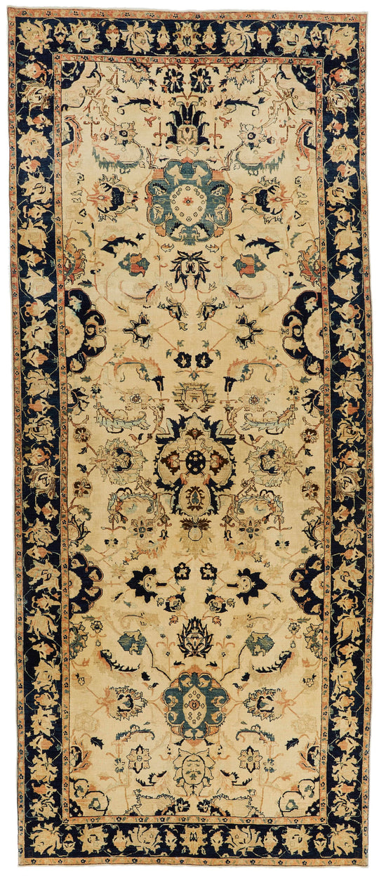 6x15 Ivory and Navy Turkish Traditional Runner