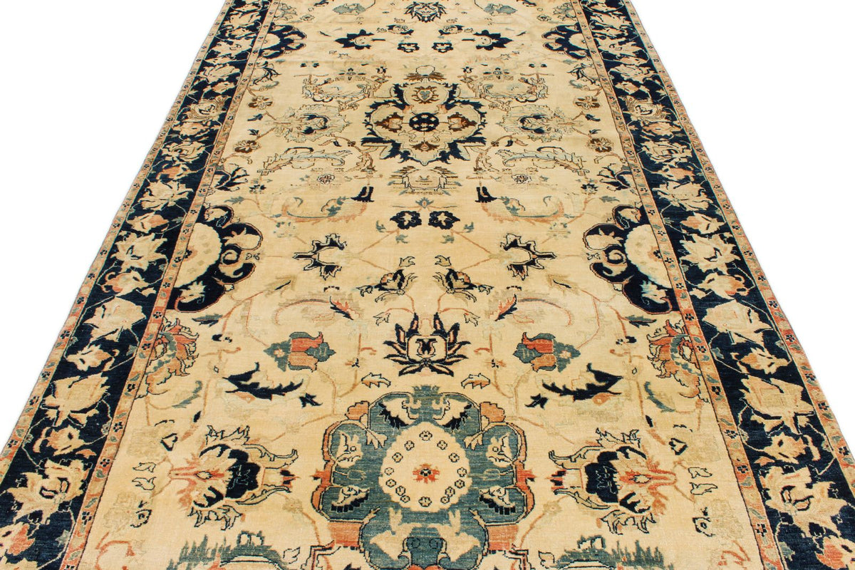 6x15 Ivory and Navy Turkish Traditional Runner