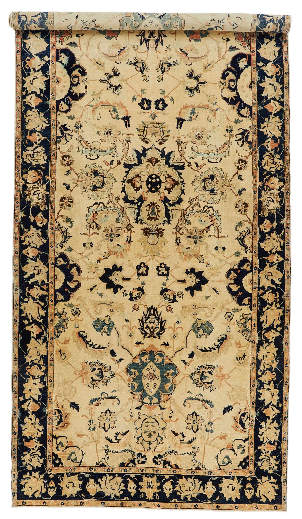 6x15 Ivory and Navy Turkish Traditional Runner