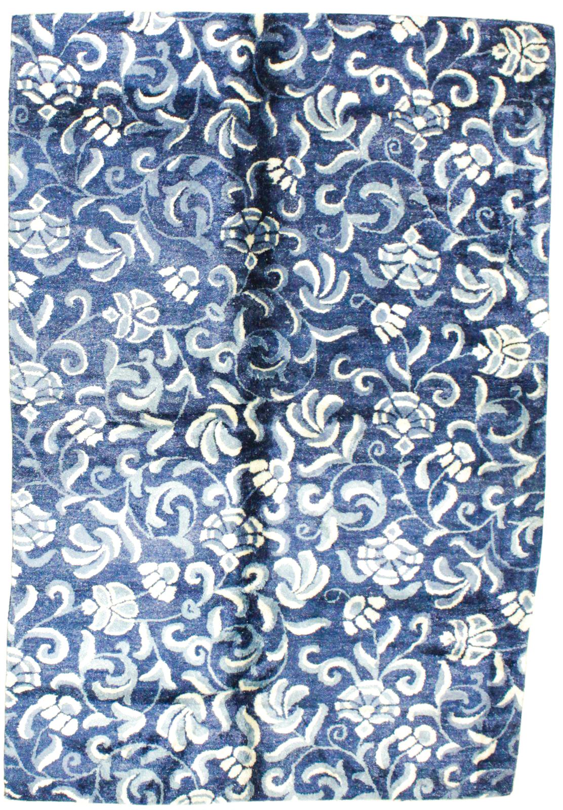 6x9 Navy and White Modern Contemporary Rug