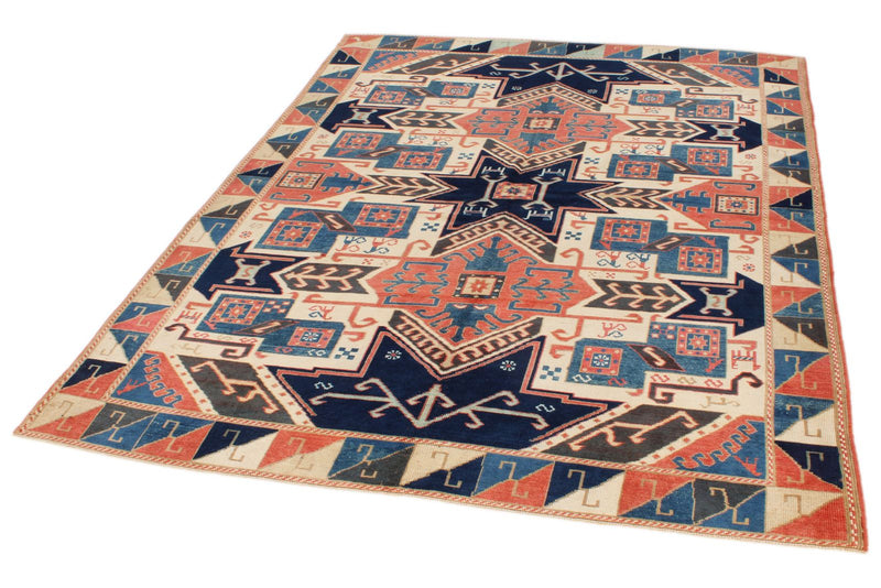 6x8 Multicolor Kazak Tribal Rug