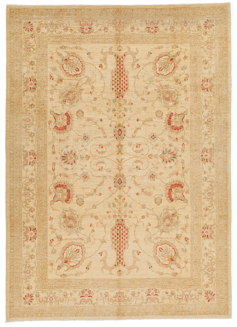 8x11 Ivory and Red Turkish Oushak Rug