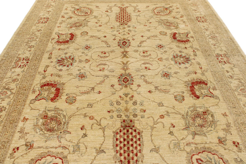 8x11 Ivory and Red Turkish Oushak Rug