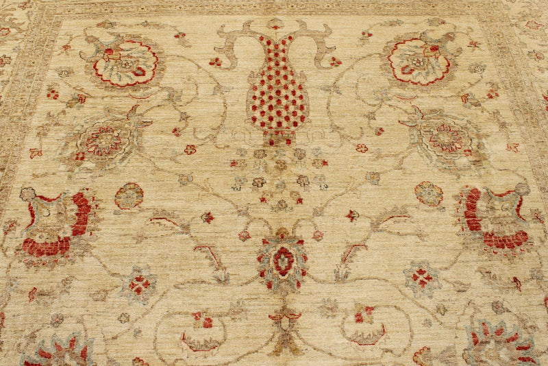 8x11 Ivory and Red Turkish Oushak Rug