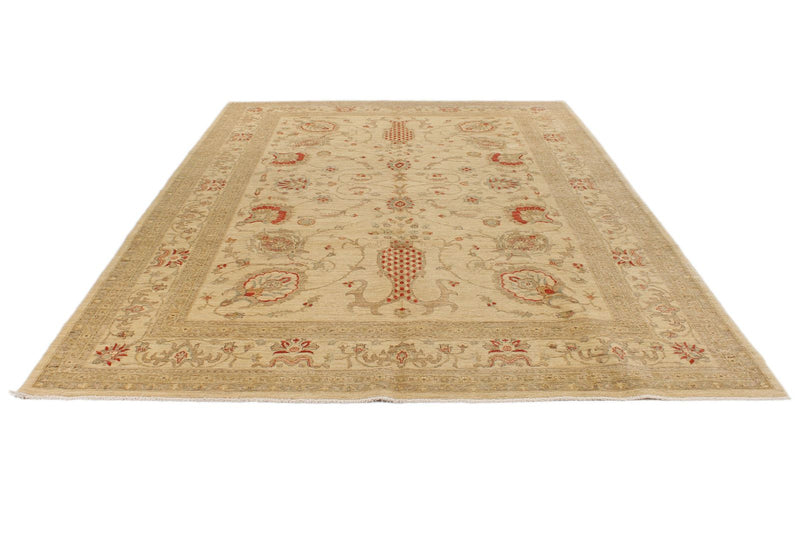 8x11 Ivory and Red Turkish Oushak Rug