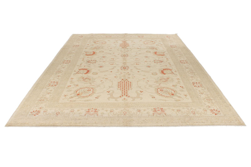 8x11 Ivory and Red Turkish Oushak Rug