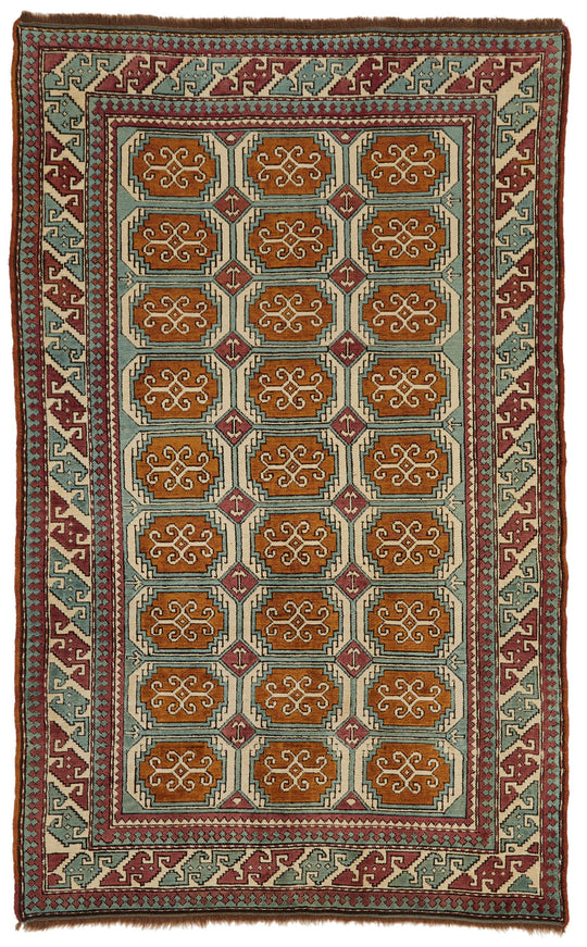 5x8 Orange and Blue Turkish Tribal Rug