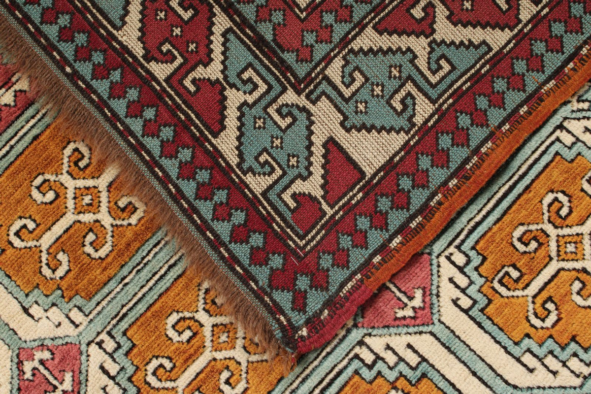 5x8 Orange and Blue Turkish Tribal Rug