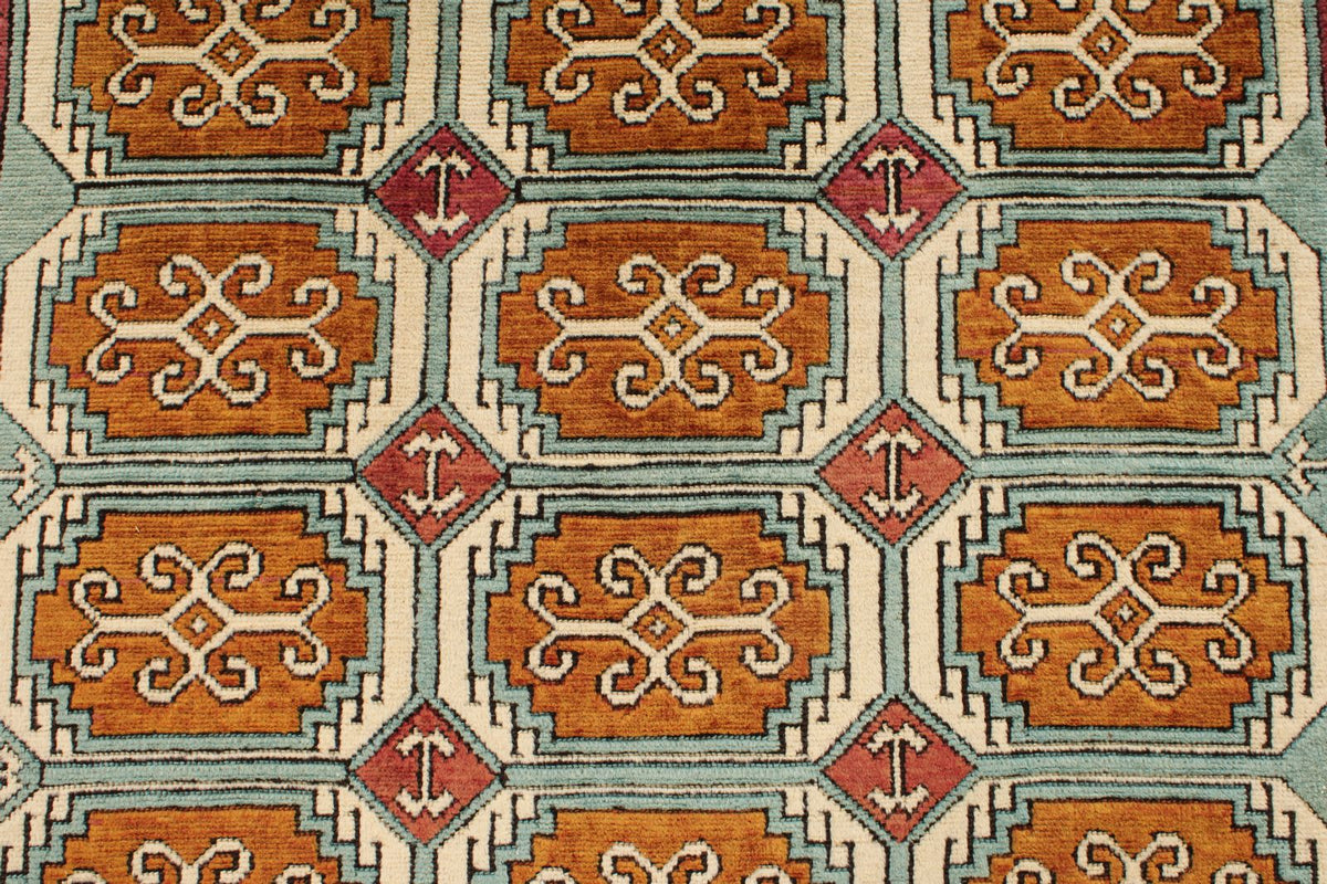 5x8 Orange and Blue Turkish Tribal Rug