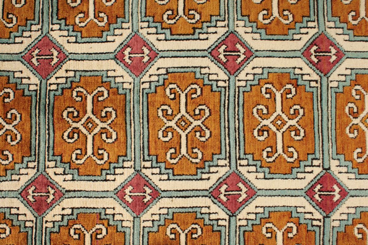 5x8 Orange and Blue Turkish Tribal Rug
