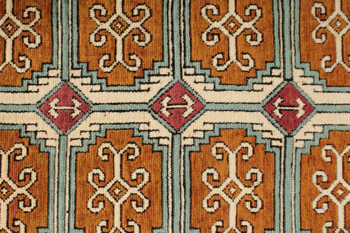 5x8 Orange and Blue Turkish Tribal Rug