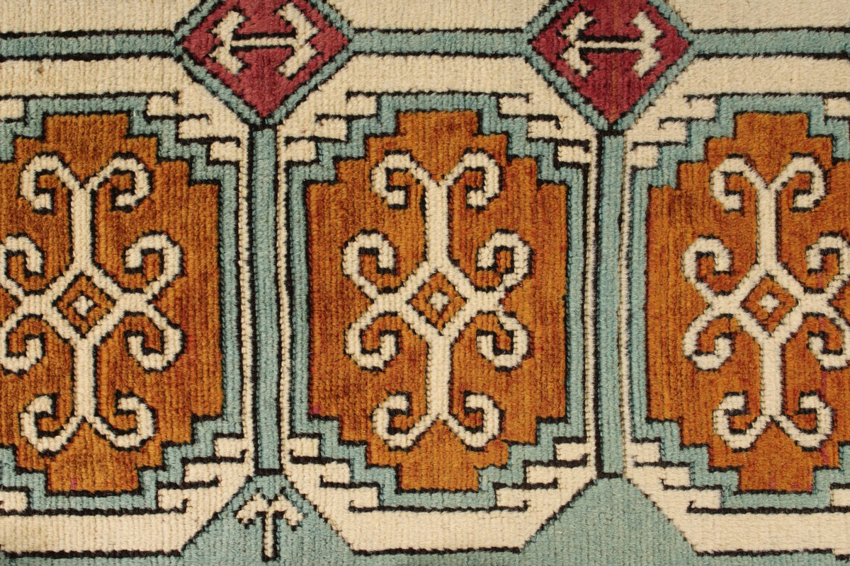 5x8 Orange and Blue Turkish Tribal Rug