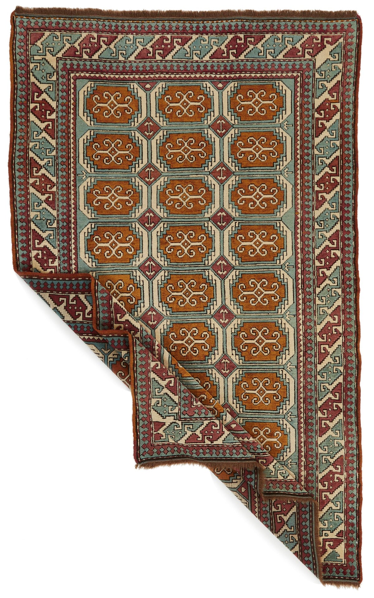 5x8 Orange and Blue Turkish Tribal Rug