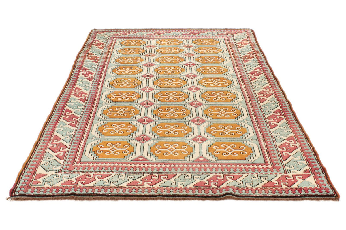 5x8 Orange and Blue Turkish Tribal Rug