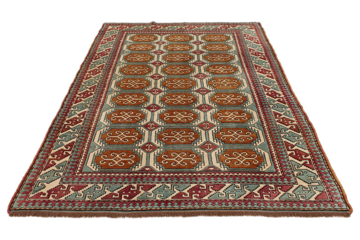 5x8 Orange and Blue Turkish Tribal Rug