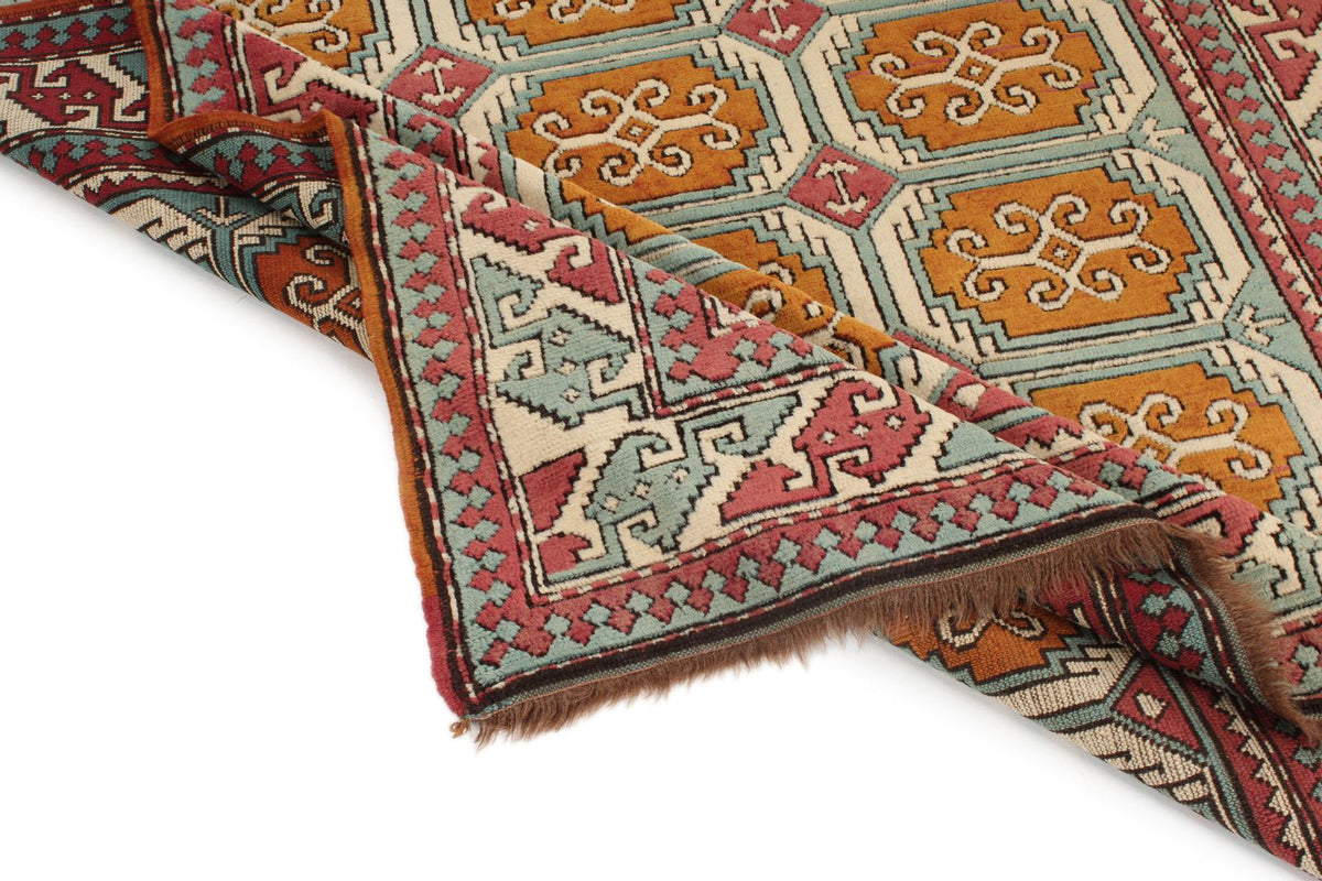 5x8 Orange and Blue Turkish Tribal Rug