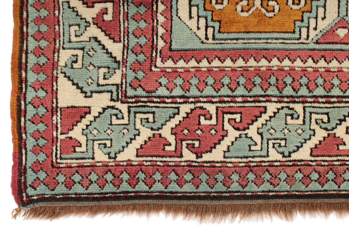 5x8 Orange and Blue Turkish Tribal Rug