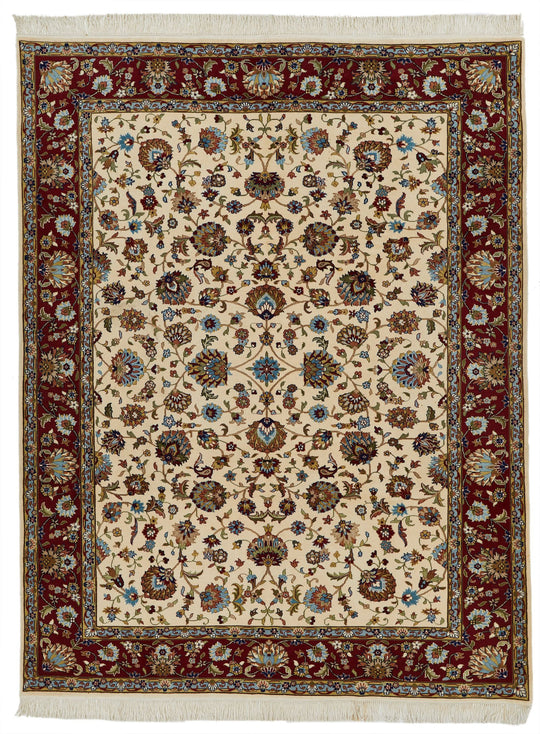 8x10 Ivory and Red Turkish Traditional Rug