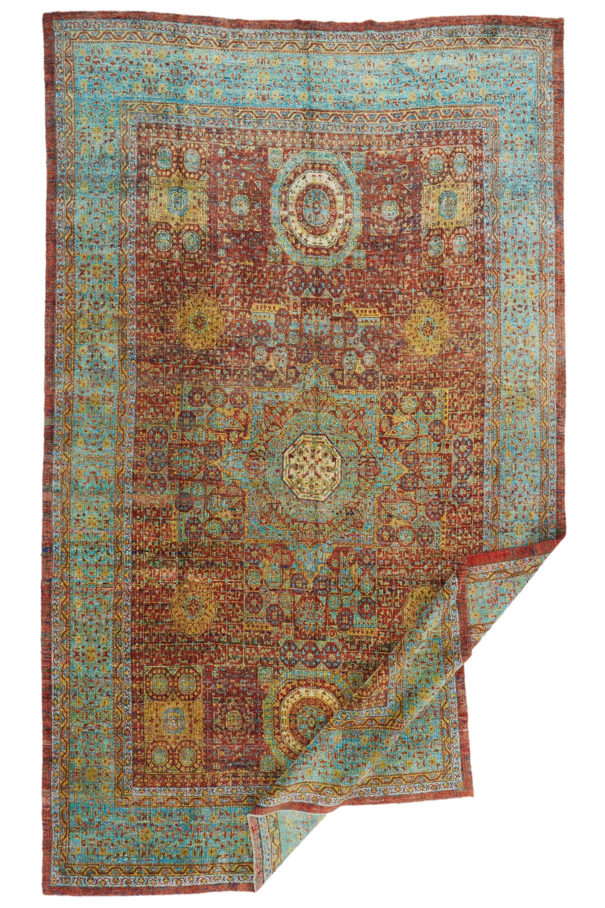 10x16 Red and Blue Turkish Silk Rug