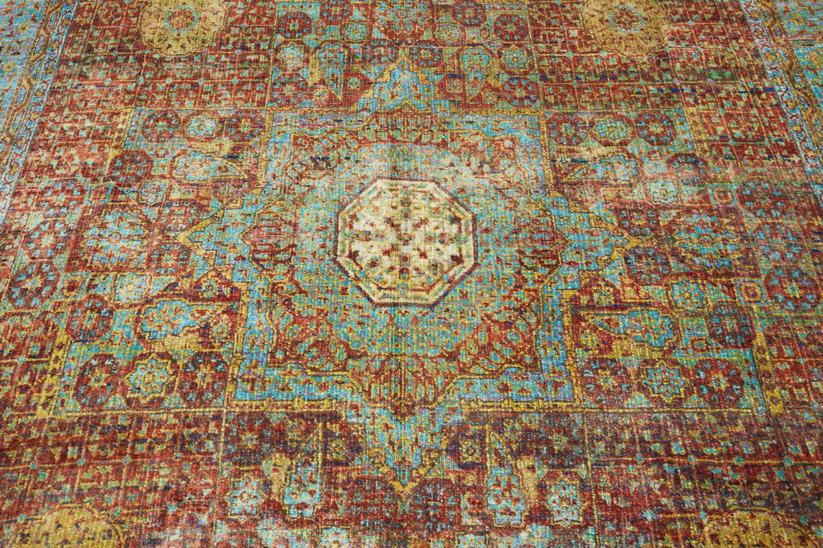 10x16 Red and Blue Turkish Silk Rug