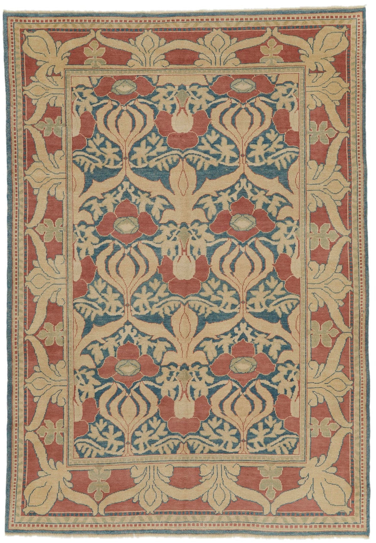 5x8 Blue and Red Turkish Oushak Rug