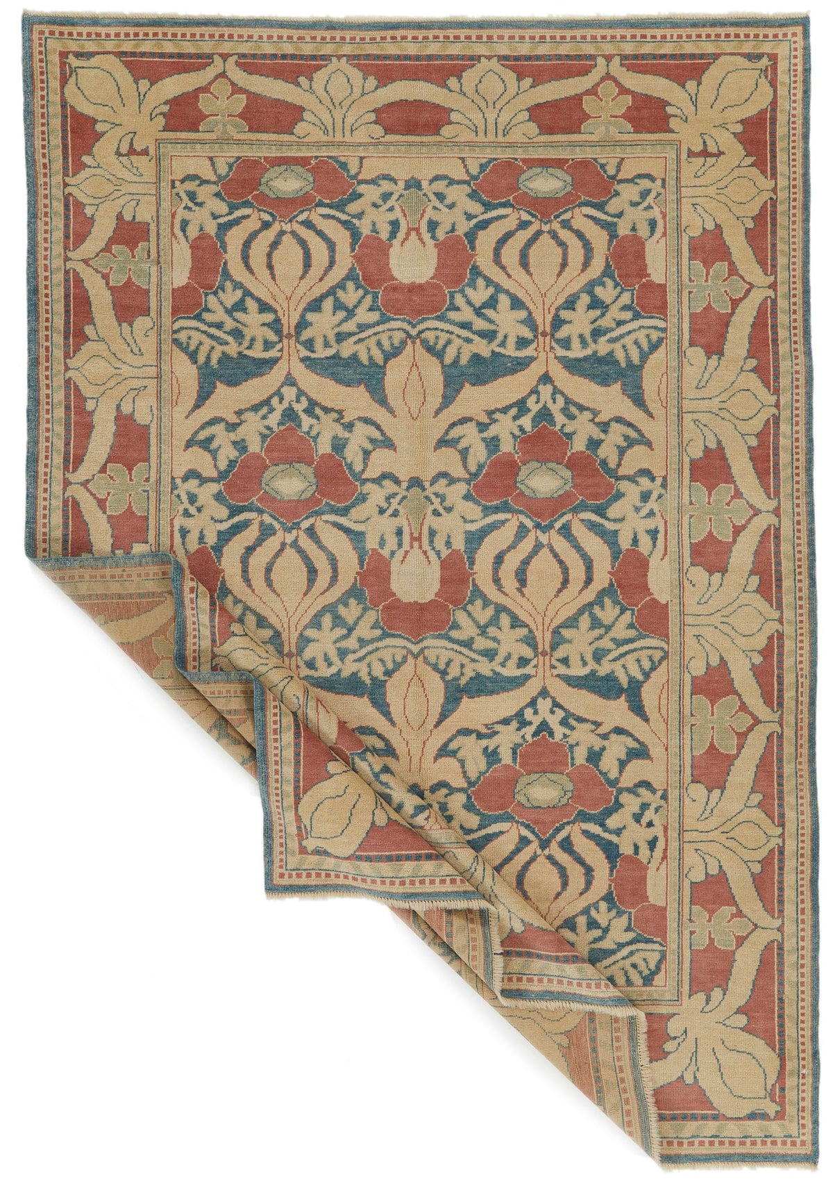 5x8 Blue and Red Turkish Oushak Rug