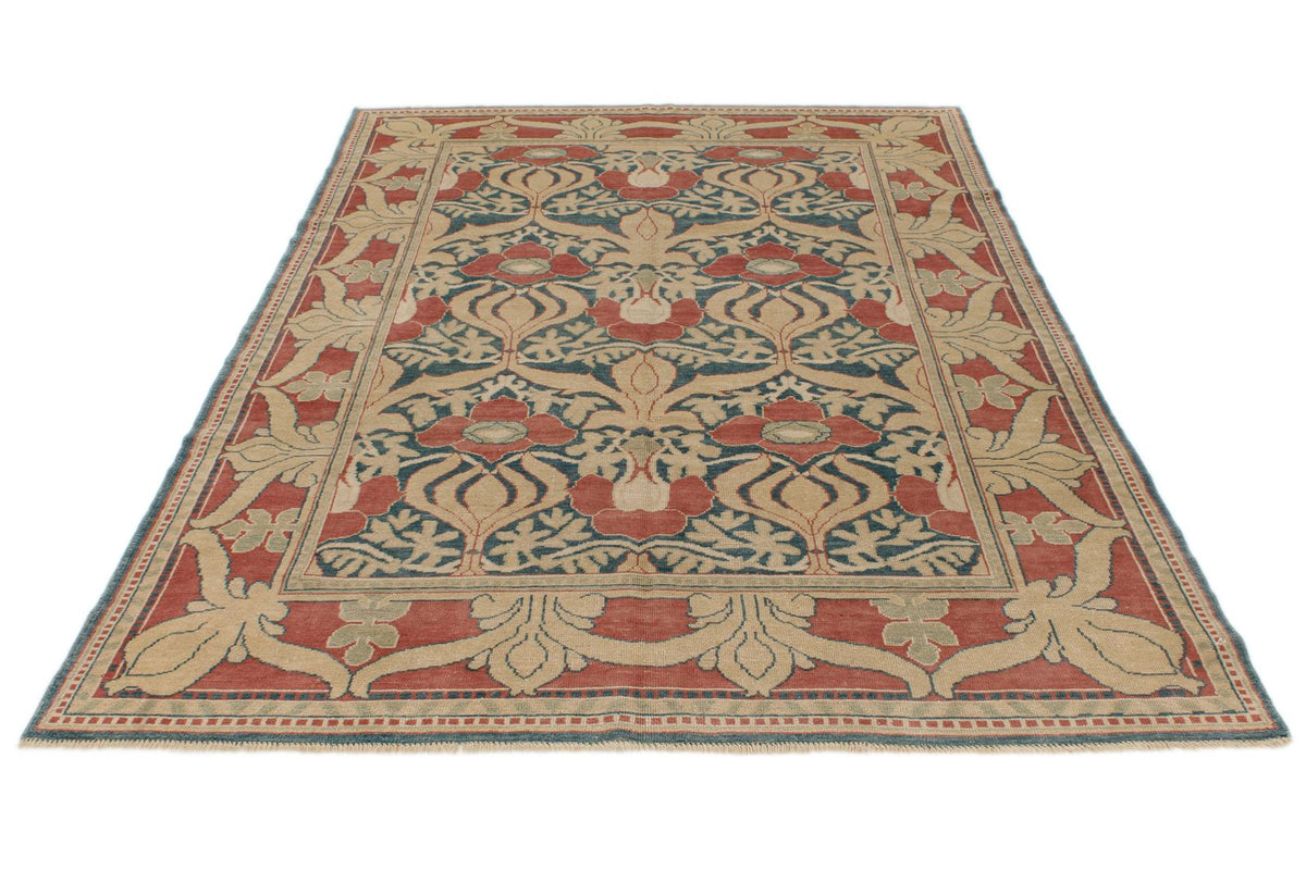 5x8 Blue and Red Turkish Oushak Rug