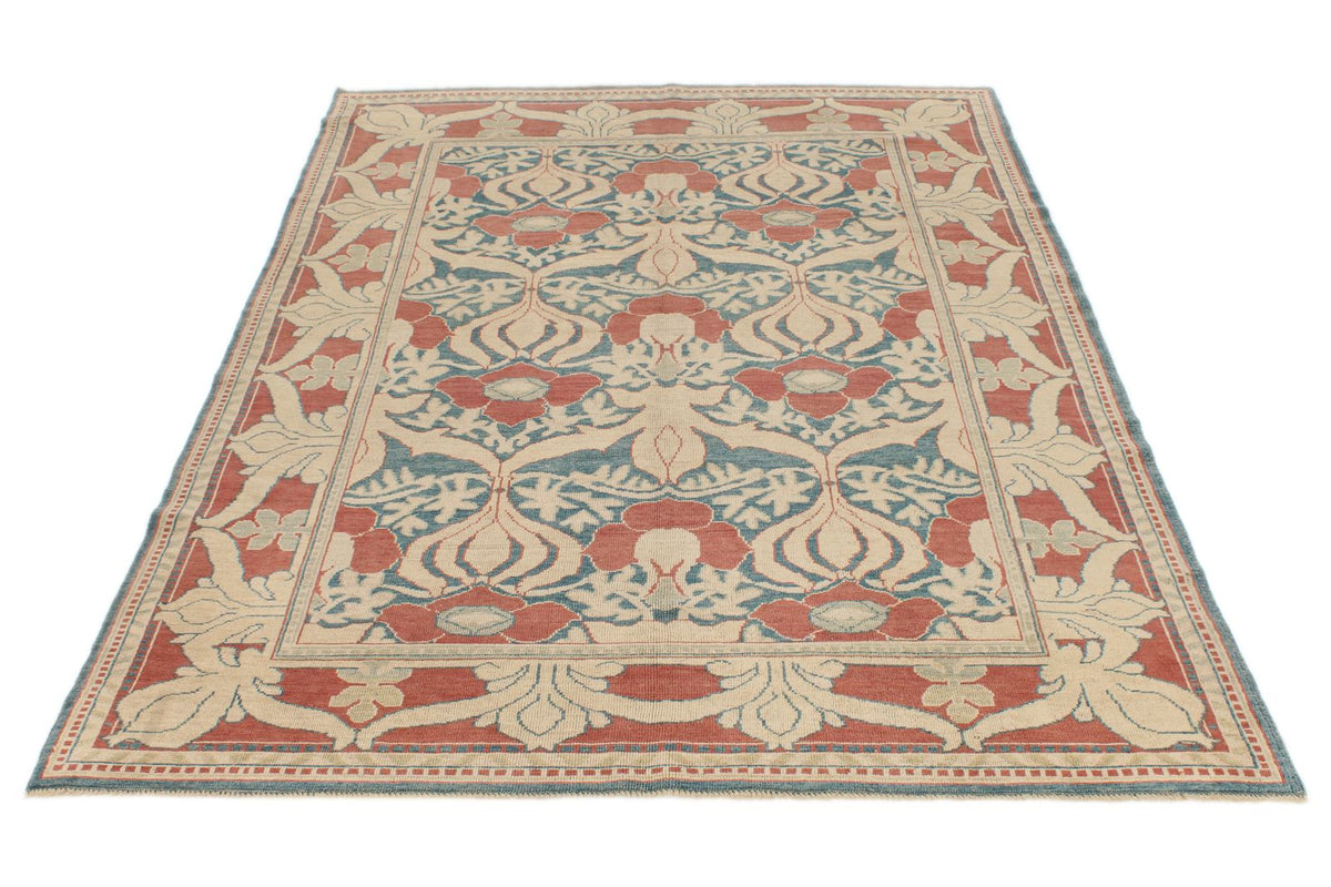5x8 Blue and Red Turkish Oushak Rug