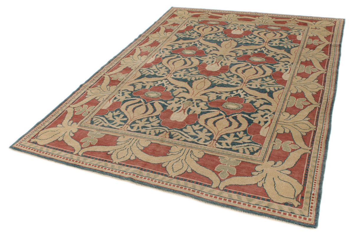 5x8 Blue and Red Turkish Oushak Rug