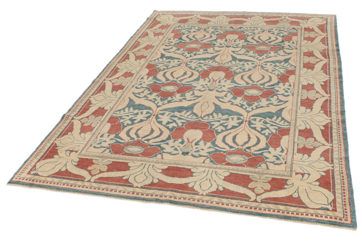 5x8 Blue and Red Turkish Oushak Rug