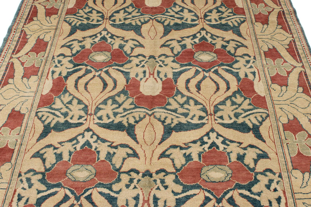 5x8 Blue and Red Turkish Oushak Rug