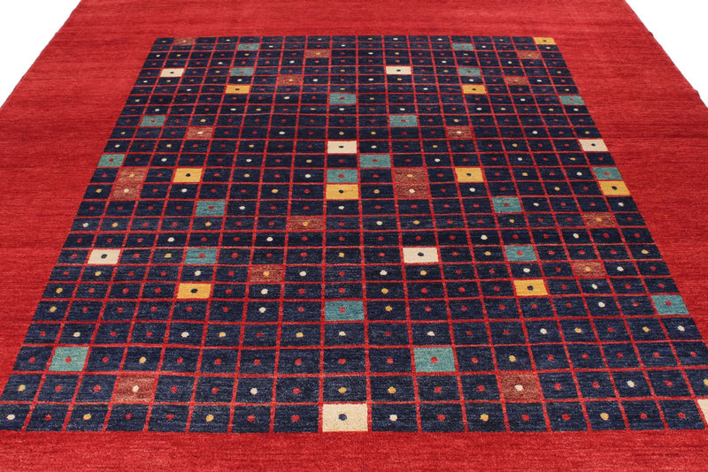 8x9 Red and Navy Turkish Oushak Rug