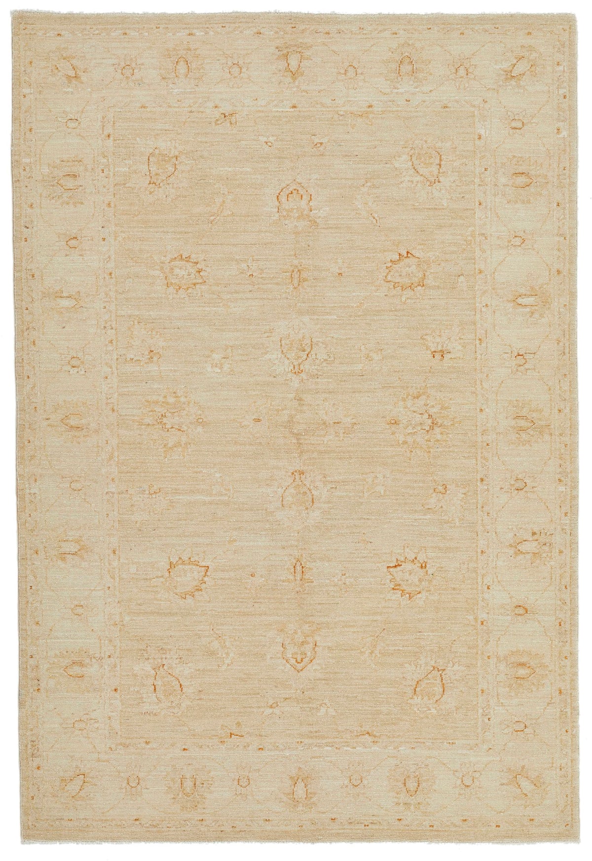 4x6 Light Brown and Ivory Turkish Oushak Rug