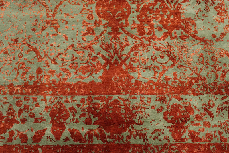 8x10 Rust and Green Turkish Traditional Rug