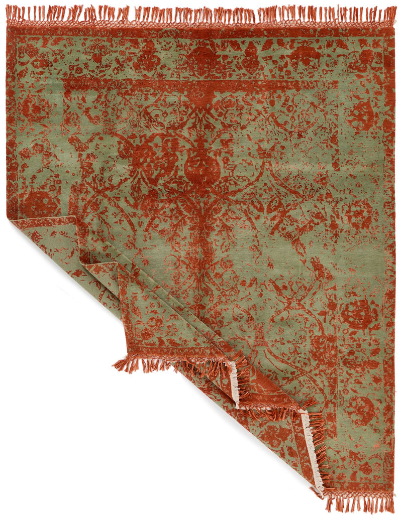 8x10 Rust and Green Turkish Traditional Rug