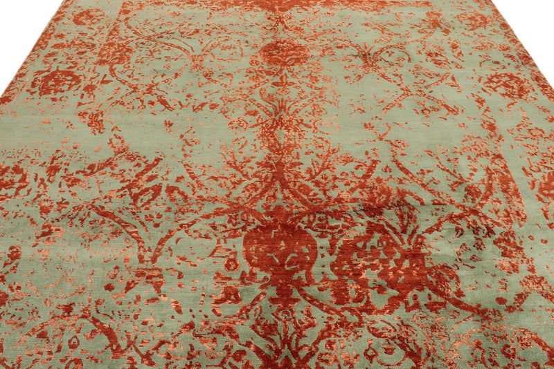 8x10 Rust and Green Turkish Traditional Rug