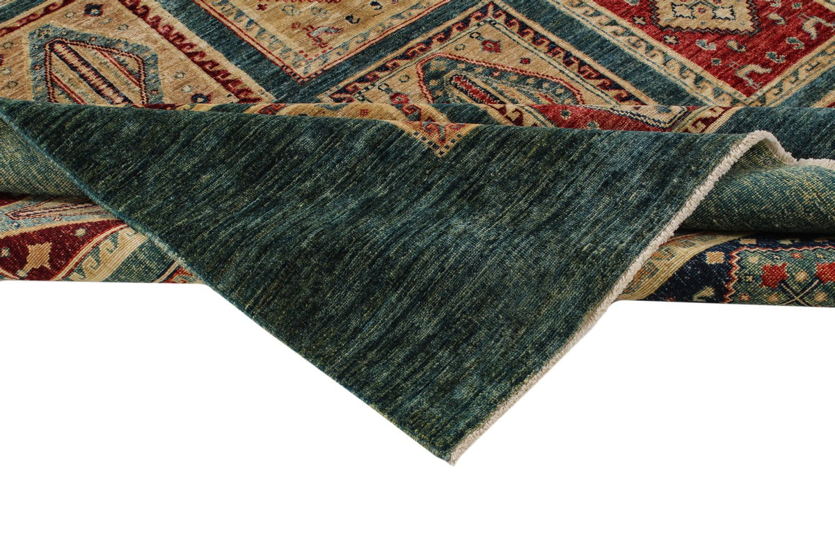 8x10 Green and Multicolor Kazak Tribal Rug