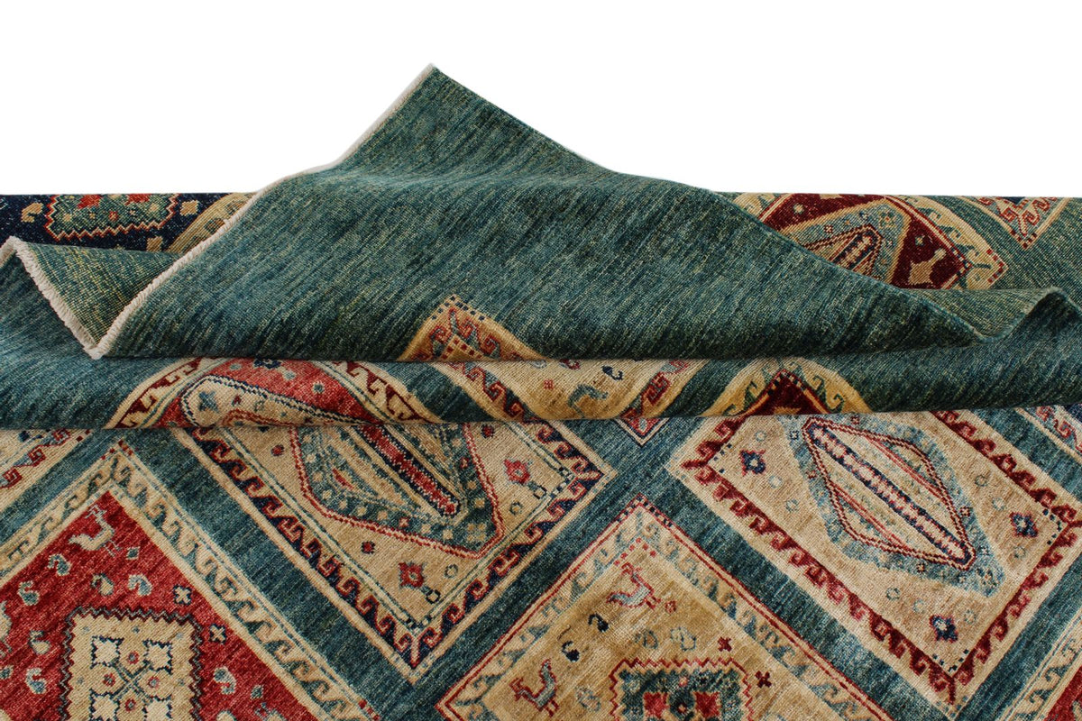 8x10 Green and Multicolor Kazak Tribal Rug