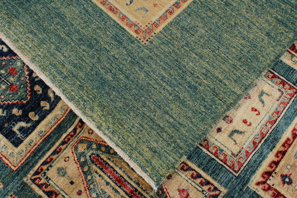 8x10 Green and Multicolor Kazak Tribal Rug