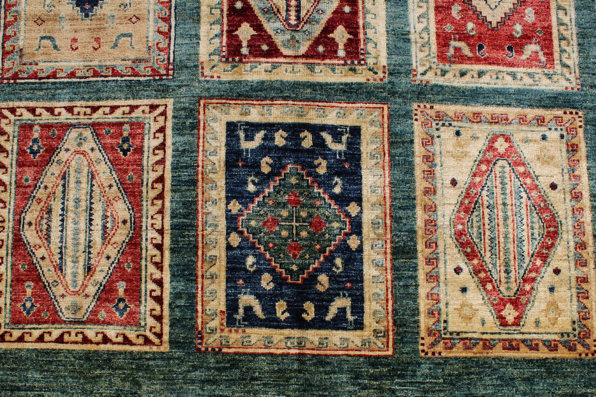 8x10 Green and Multicolor Kazak Tribal Rug