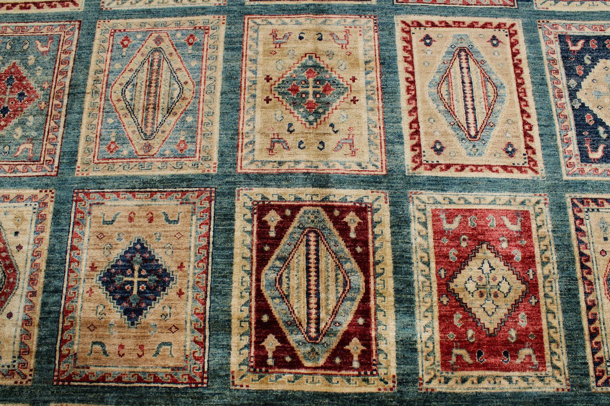8x10 Green and Multicolor Kazak Tribal Rug