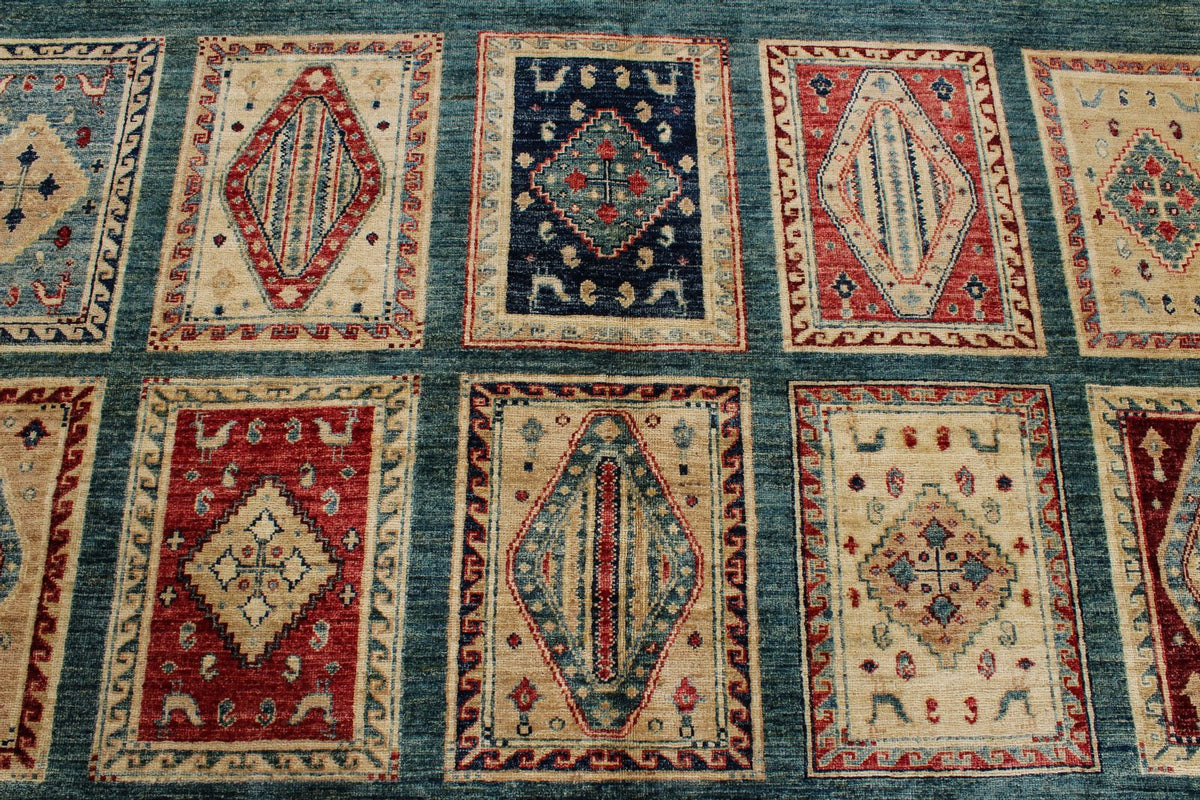 8x10 Green and Multicolor Kazak Tribal Rug