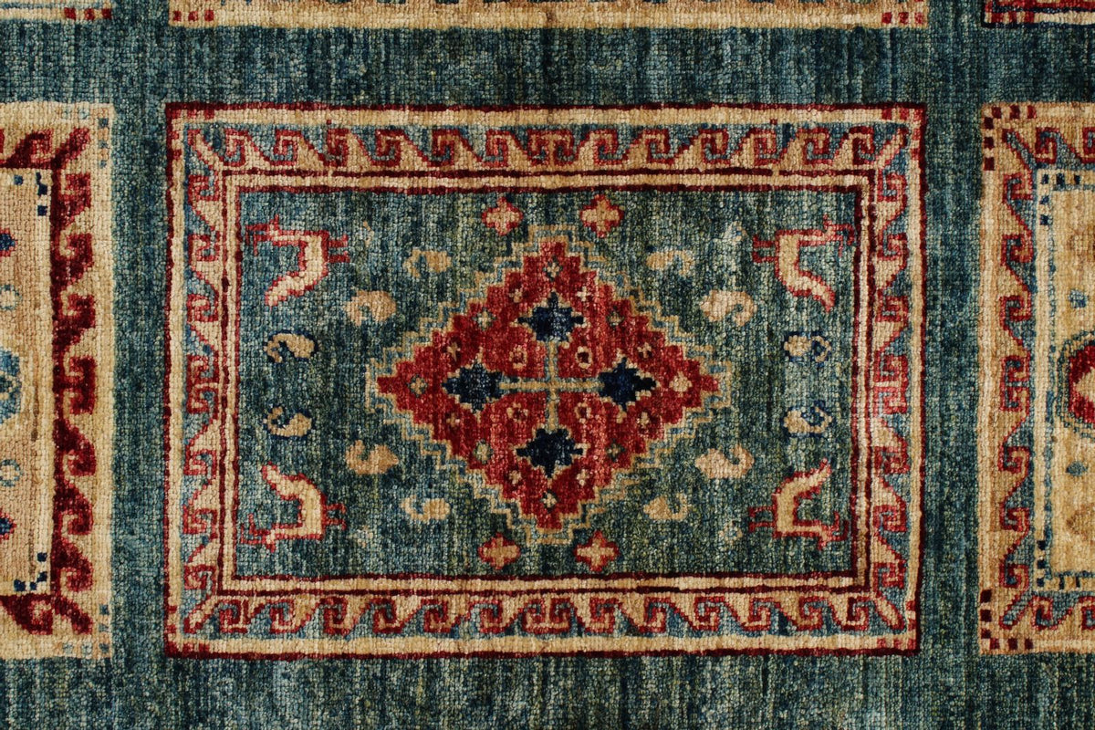 8x10 Green and Multicolor Kazak Tribal Rug